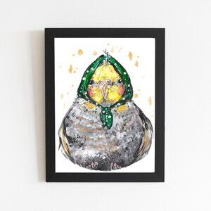 Cockatiel Cute Babushka Art Print, Acrylic Hand-painted Portrait Wall Art Decor